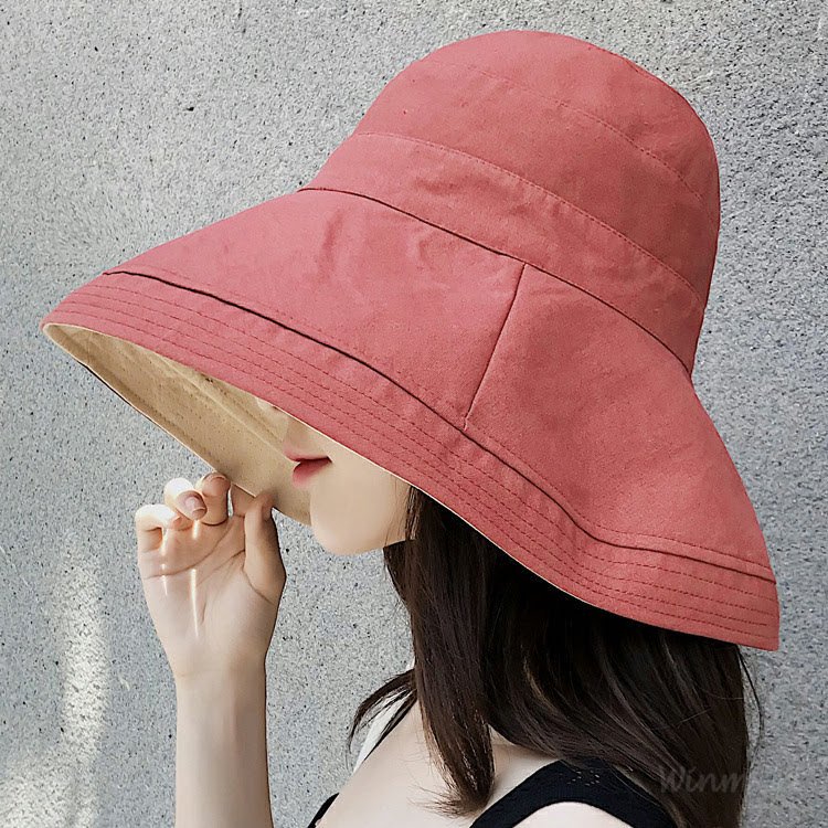 Mũ vải 2 mặt vành rộng chống tia UV màu hồng