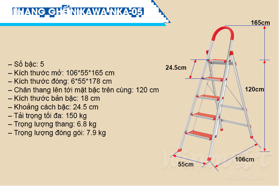 Thông số kỹ thuật thang ghế Nikawa NKA-05