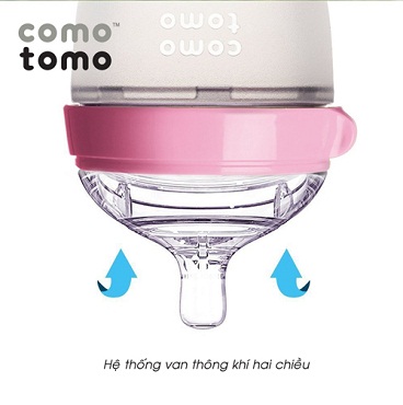 Bình sữa Comotomo 250 ml màu hồng có van chống sặc và đày hơi cho bé