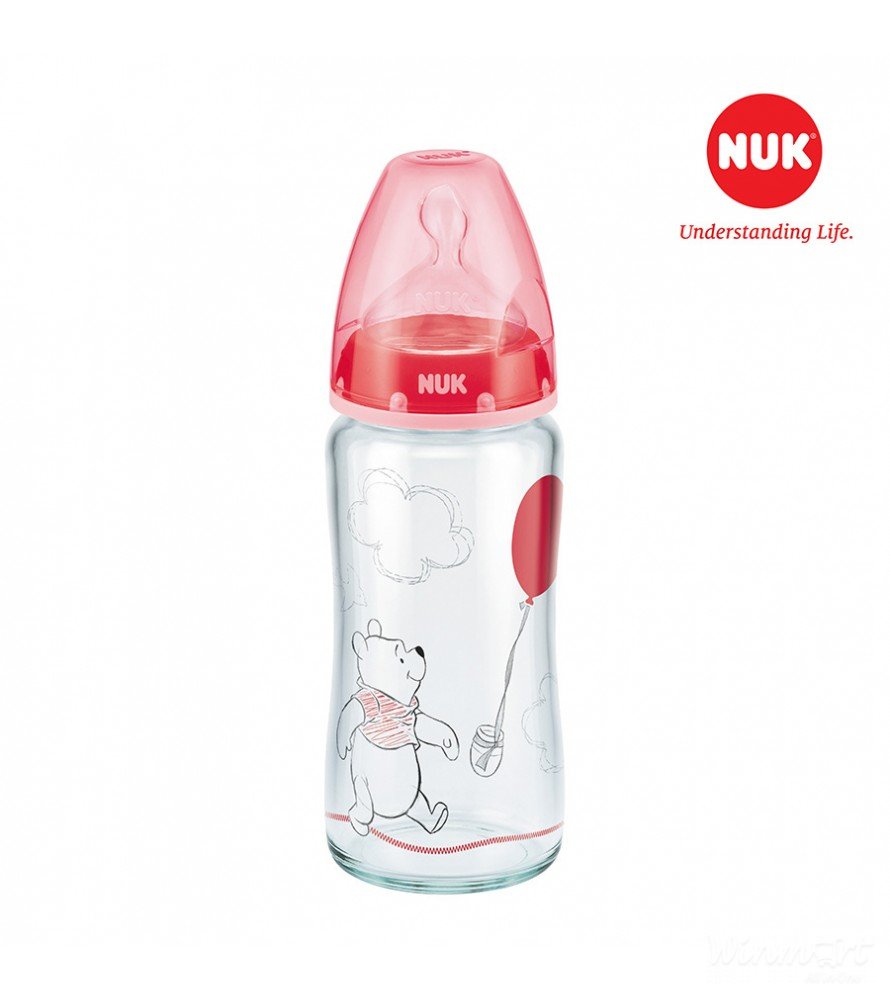 Bình sữa NUK thủy tinh Disney 240ml núm ti Silicone S1 - M