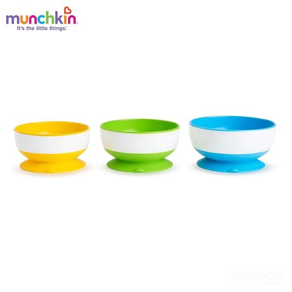 Bộ 3 bát ăn chống đổ hàng chính hàng Munchkin với nhiều màu sắc