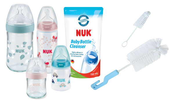 Bộ chổi cọ bình sữa và núm ti Nuk NU28452 kết hợp cùng nước rửa bình sữa NUk